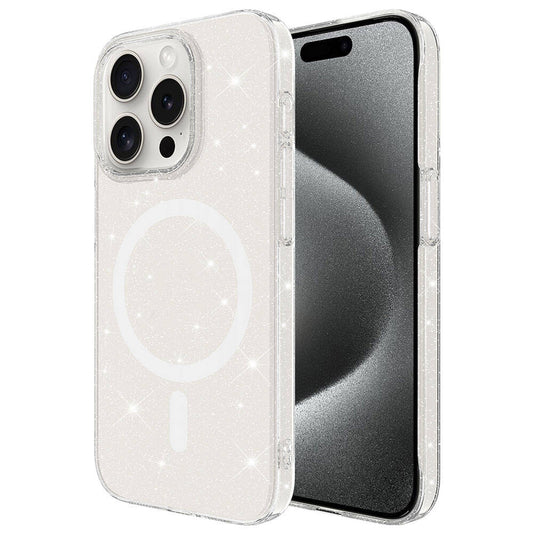 iPhone 15 Pro Kılıf Zore M-safe Şarj Özellikli Simli Şeffaf Arka Yüzey Erdos Silikon Kapak Renksiz