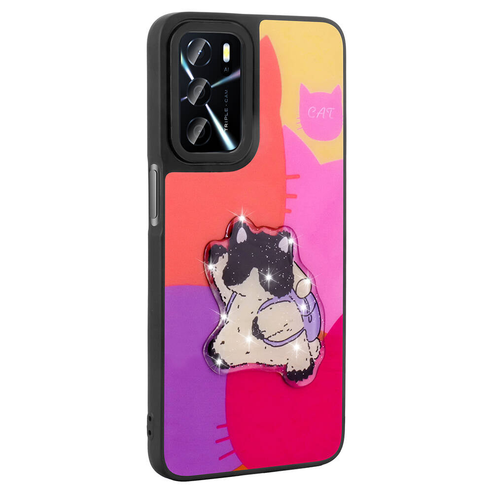 Oppo A16 Case Shining Embossed Zore Amas Silicone Cover with Iconic Figure Siyah