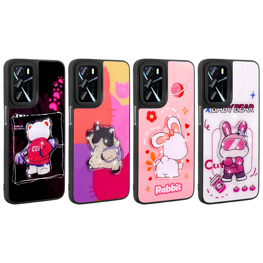 Oppo A16 Case Shining Embossed Zore Amas Silicone Cover with Iconic Figure Beyaz