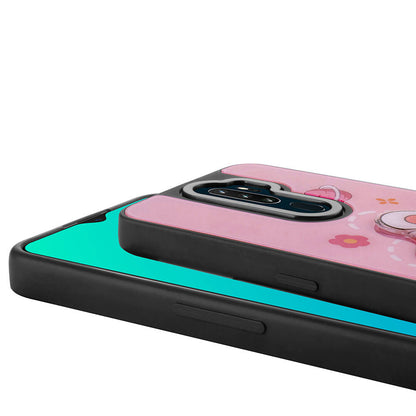 Oppo A5 2020 Kılıf Parlayan Kabartmalı İkonik Figürlü Zore Amas Silikon Kapak Pembe