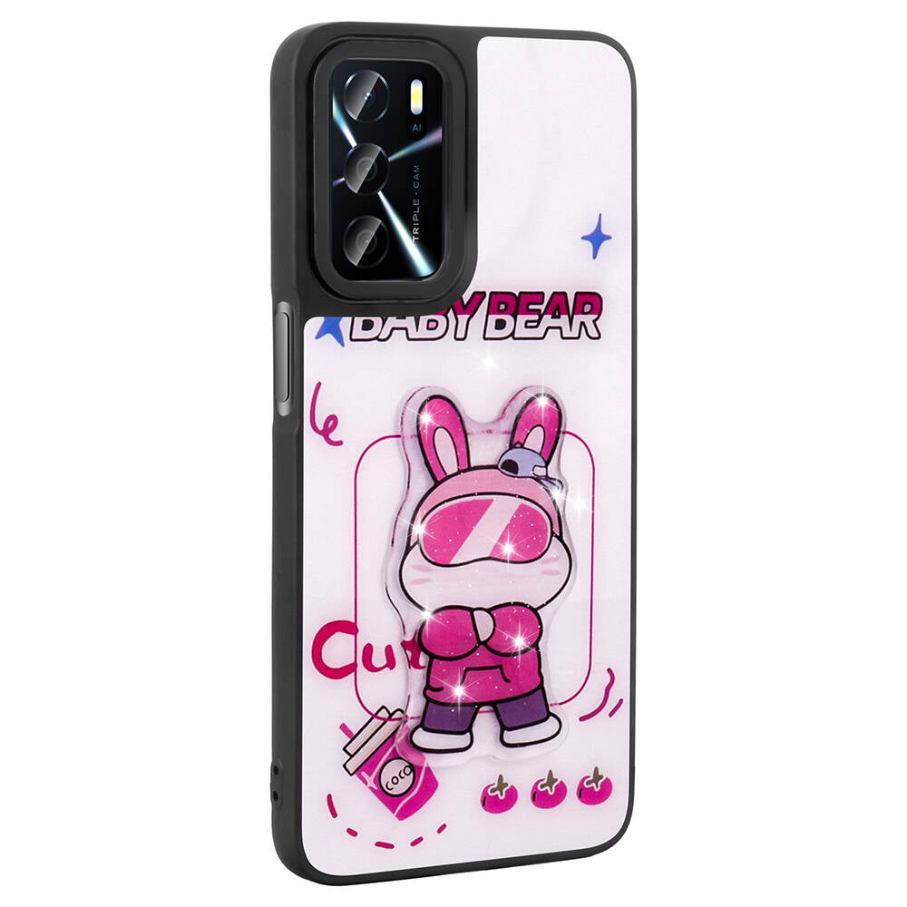 Oppo A54 4G Kılıf Parlayan Kabartmalı İkonik Figürlü Zore Amas Silikon Kapak Beyaz