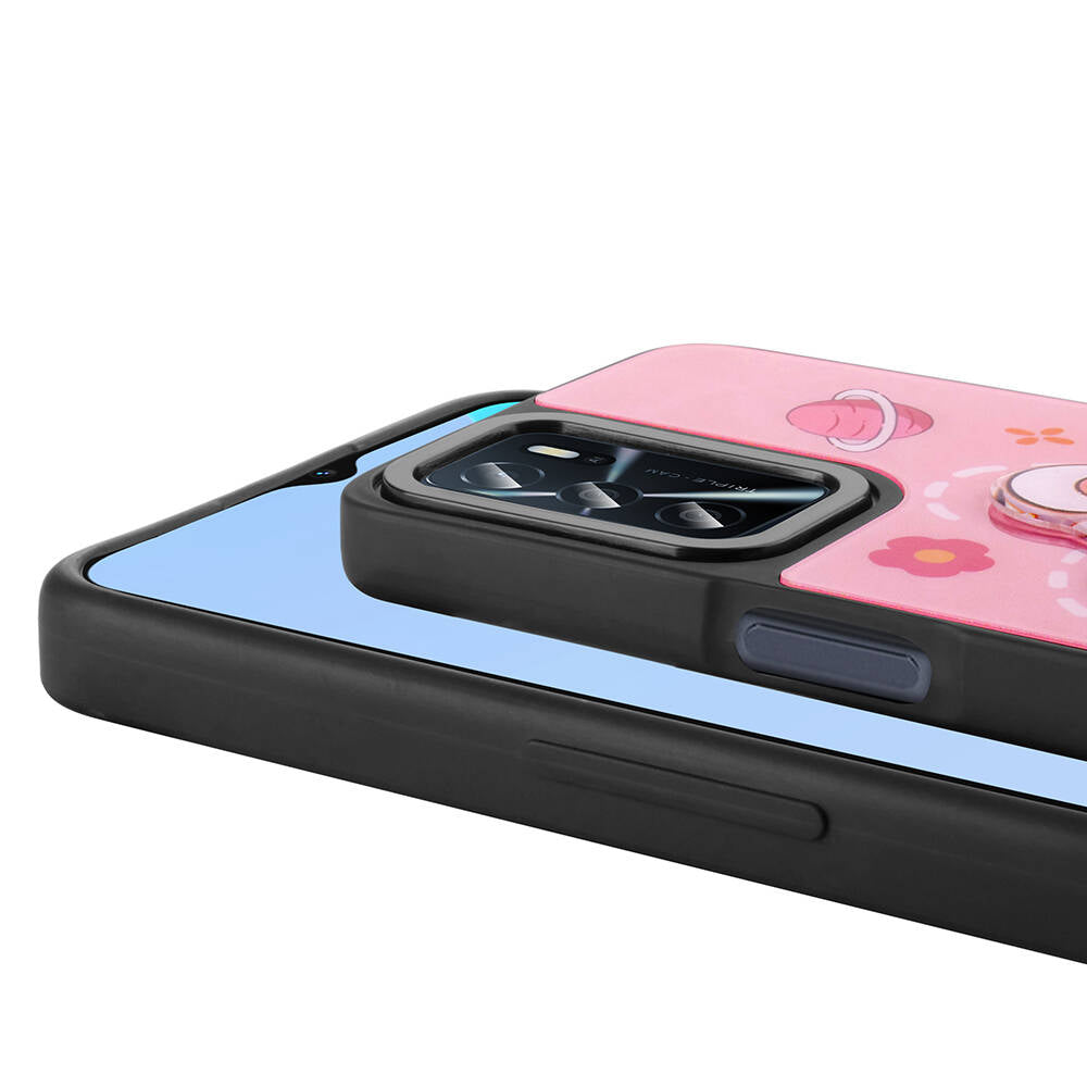 Oppo A54 4G Kılıf Parlayan Kabartmalı İkonik Figürlü Zore Amas Silikon Kapak Pembe