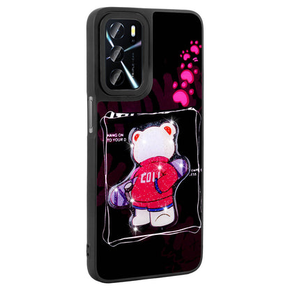 Oppo A54 4G Kılıf Parlayan Kabartmalı İkonik Figürlü Zore Amas Silikon Kapak Beyaz