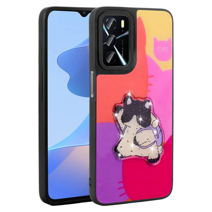 Oppo A55 4G Kılıf Parlayan Kabartmalı İkonik Figürlü Zore Amas Silikon Kapak Pembe