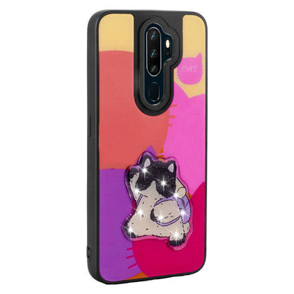 Oppo A9 2020 Kılıf Parlayan Kabartmalı İkonik Figürlü Zore Amas Silikon Kapak Pembe