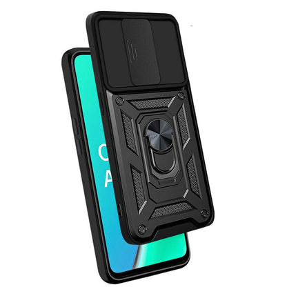 Oppo A9 2020 Kılıf Magnetik Standlı Kamera Korumalı Zore Sürgülü Vega Kapak Mavi