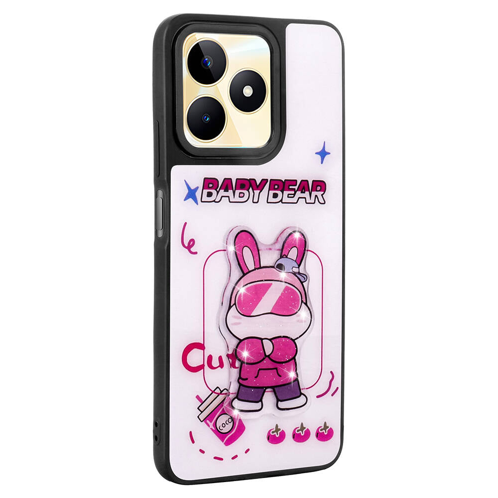 Realme C53 Kılıf Parlayan Kabartmalı İkonik Figürlü Zore Amas Silikon Kapak Siyah