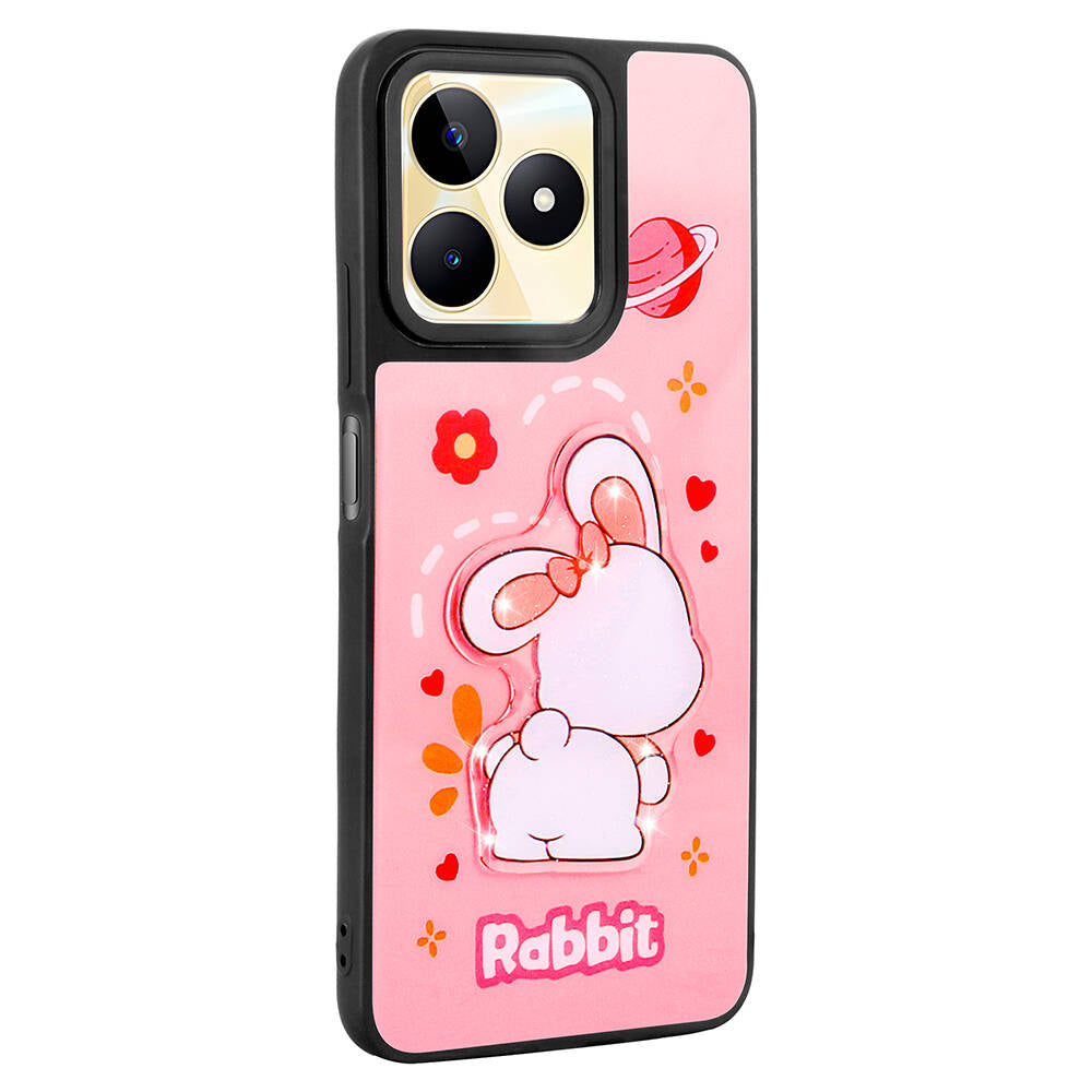 Realme C53 Kılıf Parlayan Kabartmalı İkonik Figürlü Zore Amas Silikon Kapak Pembe