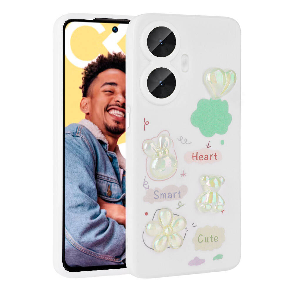 Realme C55 Kılıf Kabartma Figürlü Parlak Zore Toys Silikon Kapak Pembe