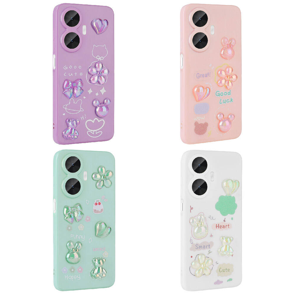 Realme C55 Kılıf Kabartma Figürlü Parlak Zore Toys Silikon Kapak Mor