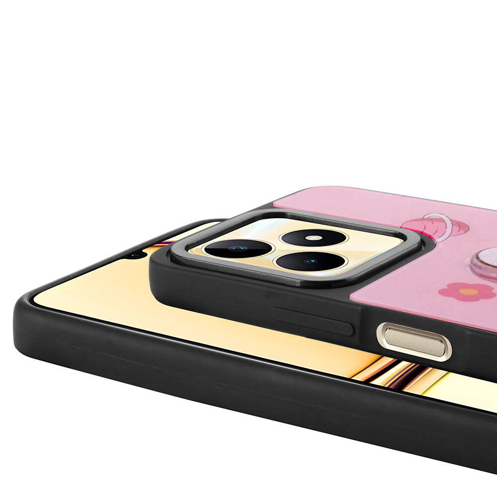 Realme C55 Kılıf Parlayan Kabartmalı İkonik Figürlü Zore Amas Silikon Kapak Pembe