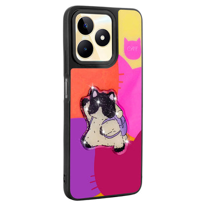 Realme C55 Kılıf Parlayan Kabartmalı İkonik Figürlü Zore Amas Silikon Kapak Pembe