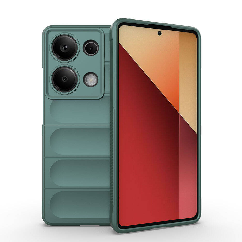 Redmi Note 13 Pro 4G Kılıf Esnek TPU Oyuklu Arka Yüzey Tasarımlı Zore Etnik Silikon Kapak Koyu Yeşil