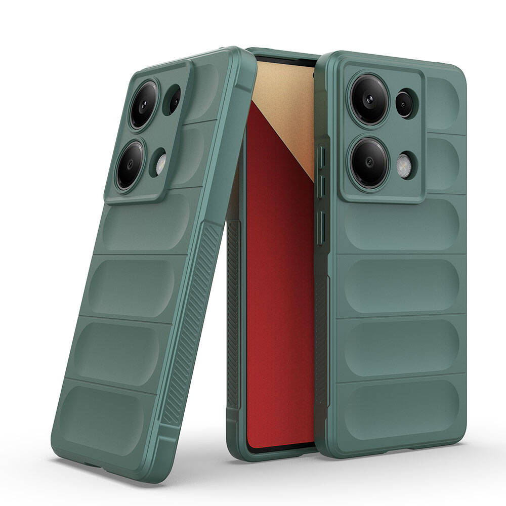 Redmi Note 13 Pro 4G Kılıf Esnek TPU Oyuklu Arka Yüzey Tasarımlı Zore Etnik Silikon Kapak Koyu Yeşil