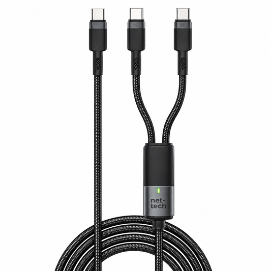 Nettech NT-DC62 140W İp Örgü 100 Cm Type-C To Type-C Şarj ve Data Kablosu (Siyah) NT-117913