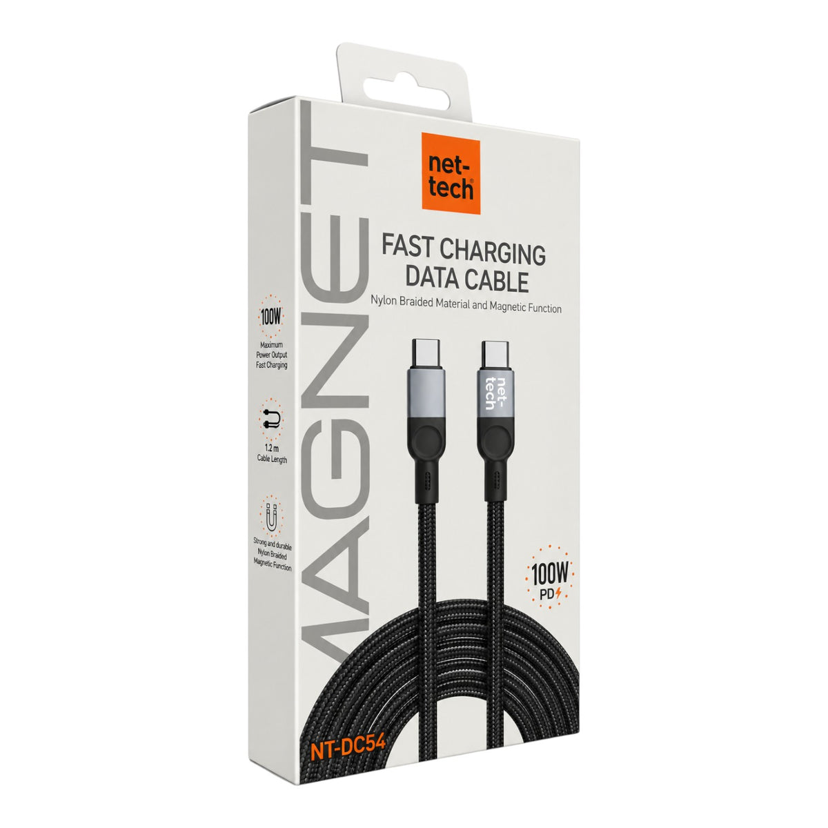 Nettech NT-DC54 Magnetic 100W İp Örgü 100 Cm Type-C To Type-C Şarj ve Data Kablosu NT-113833