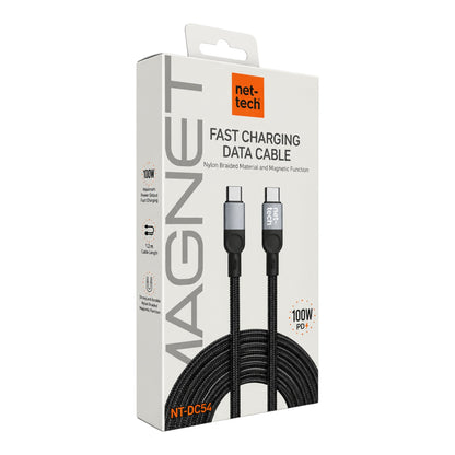 Nettech NT-DC54 Magnetic 100W İp Örgü 100 Cm Type-C To Type-C Şarj ve Data Kablosu NT-113833