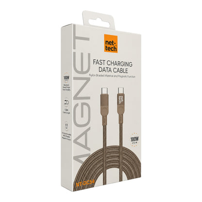 Nettech NT-DC54 Magnetic 100W İp Örgü 100 Cm Type-C To Type-C Şarj ve Data Kablosu NT-113833