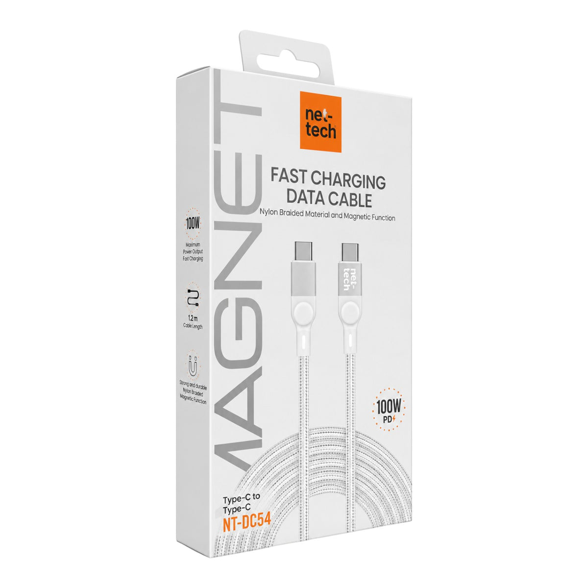 Nettech NT-DC54 Magnetic 100W İp Örgü 100 Cm Type-C To Type-C Şarj ve Data Kablosu NT-113833