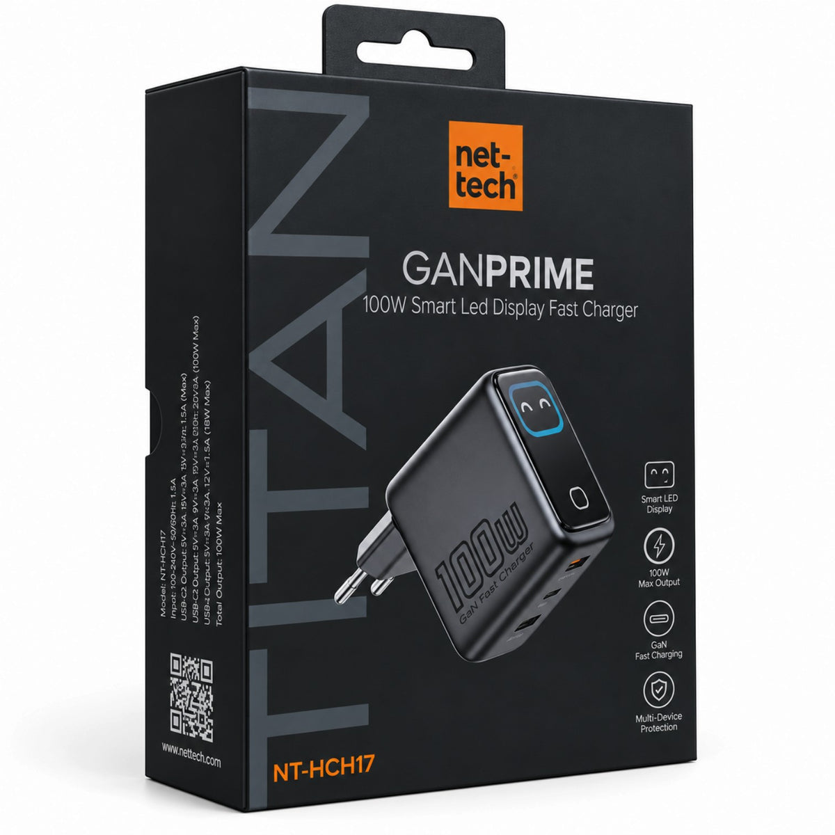 Nettech NT-HCH17 Led GaN 100W Şarj Aleti (Siyah) NT-HCH17