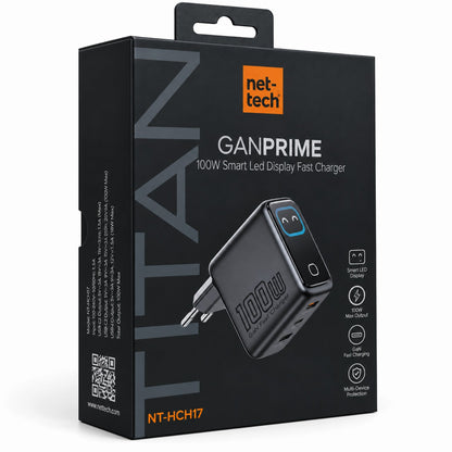 Nettech NT-HCH17 Led GaN 100W Şarj Aleti (Siyah) NT-HCH17