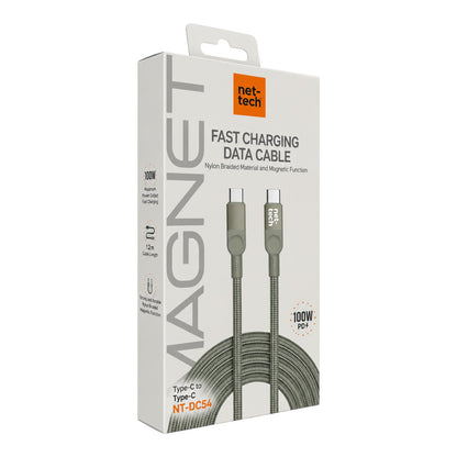 Nettech NT-DC54 Magnetic 100W İp Örgü 100 Cm Type-C To Type-C Şarj ve Data Kablosu NT-113833