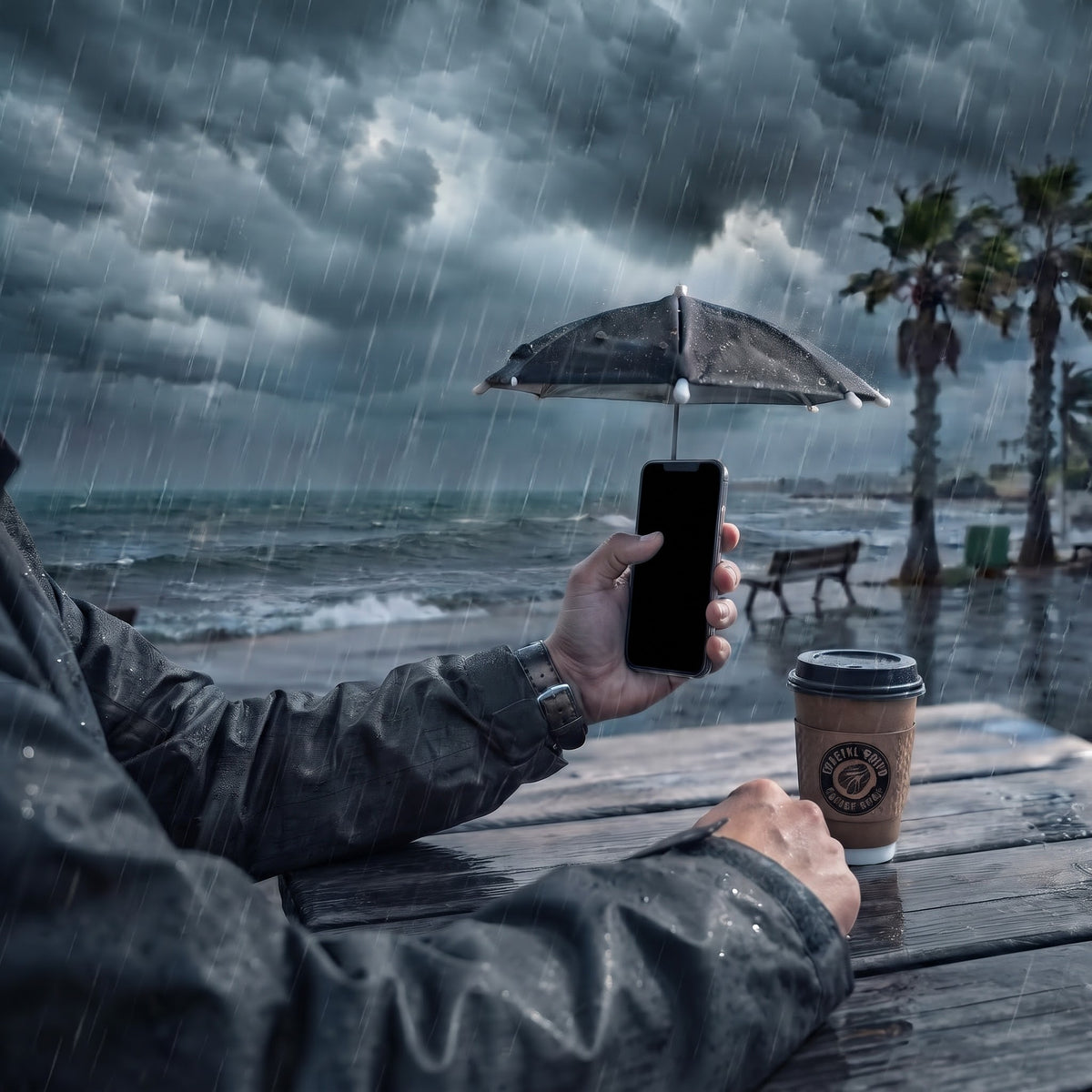 Telefonunuz için özel bir aksesuar Mini Şemsiye ☂️ - Siyah