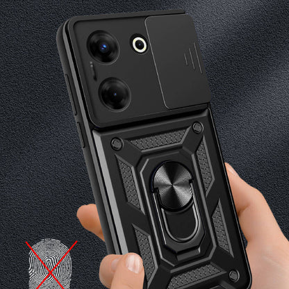 Tecno Camon 20 Kılıf Magnetik Standlı Kamera Korumalı Zore Sürgülü Vega Kapak Mavi