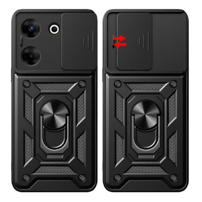 Tecno Camon 20 Kılıf Magnetik Standlı Kamera Korumalı Zore Sürgülü Vega Kapak Siyah