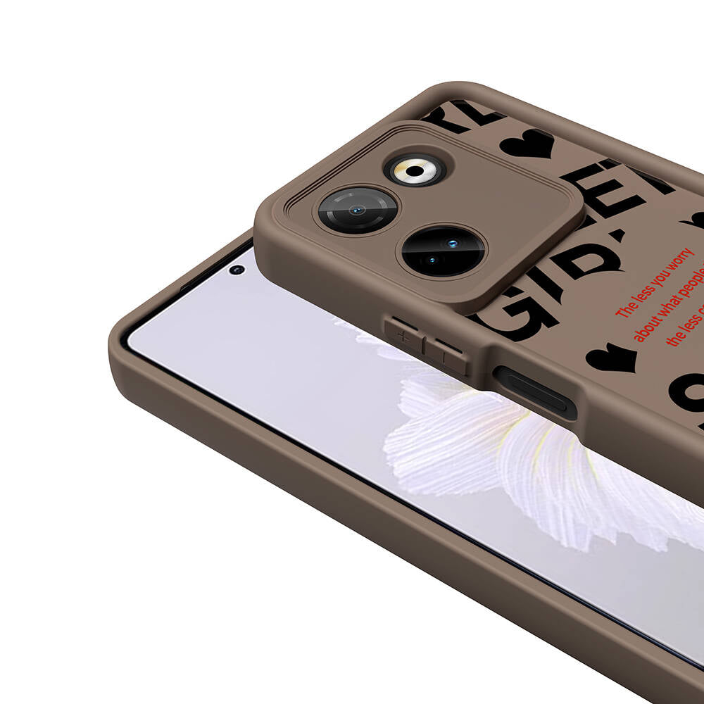 Tecno Camon 20 Pro 4G Kılıf Kamera Korumalı Baskılı Arka Yüzey Zore Klas Kapak Açık Kahve