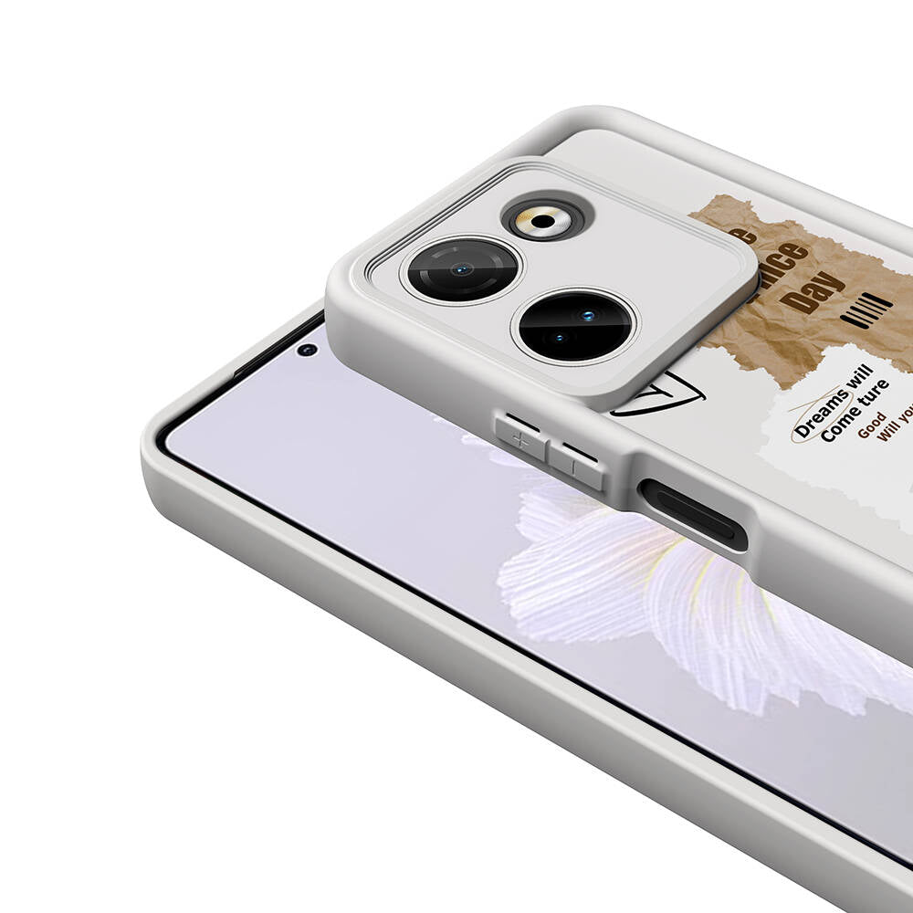 Tecno Camon 20 Pro 4G Kılıf Kamera Korumalı Baskılı Arka Yüzey Zore Klas Kapak Açık Kahve