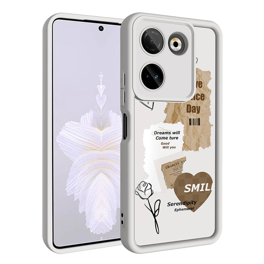 Tecno Camon 20 Pro 4G Kılıf Kamera Korumalı Baskılı Arka Yüzey Zore Klas Kapak Açık Kahve