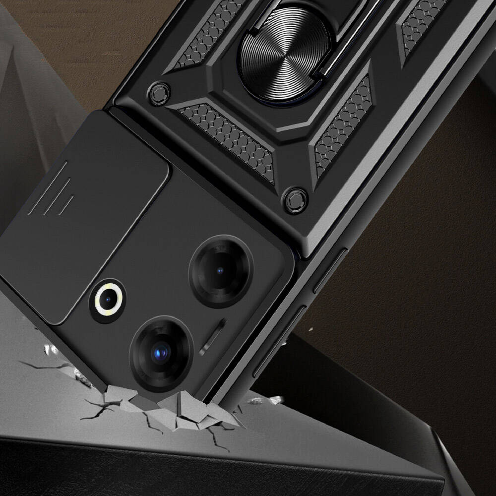 Tecno Camon 20 Pro 4G Kılıf Magnetik Standlı Kamera Korumalı Zore Sürgülü Vega Kapak Mavi