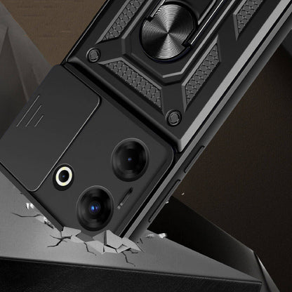 Tecno Camon 20 Pro 4G Kılıf Magnetik Standlı Kamera Korumalı Zore Sürgülü Vega Kapak Mavi