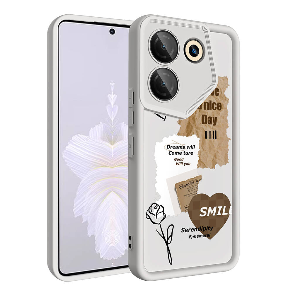 Tecno Camon 20 Pro 5G Kılıf Kamera Korumalı Baskılı Arka Yüzey Zore Klas Kapak Açık Kahve