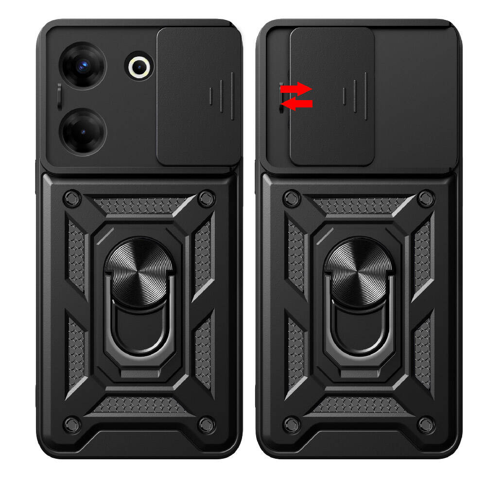 Tecno Camon 20 Pro 5G Kılıf Magnetik Standlı Kamera Korumalı Zore Sürgülü Vega Kapak Siyah
