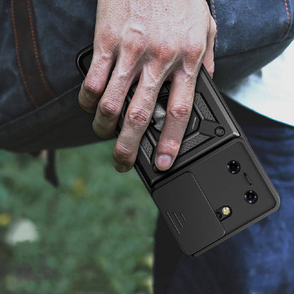 Tecno Pova 5 Kılıf Magnetik Standlı Kamera Korumalı Zore Sürgülü Vega Kapak Siyah