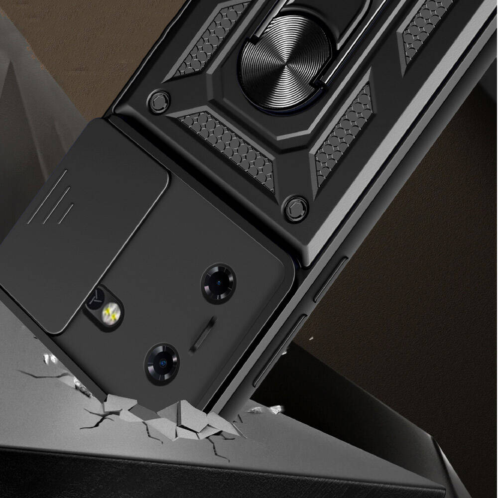 Tecno Pova 5 Kılıf Magnetik Standlı Kamera Korumalı Zore Sürgülü Vega Kapak Mavi