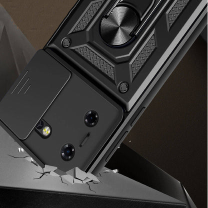 Tecno Pova 5 Kılıf Magnetik Standlı Kamera Korumalı Zore Sürgülü Vega Kapak Siyah