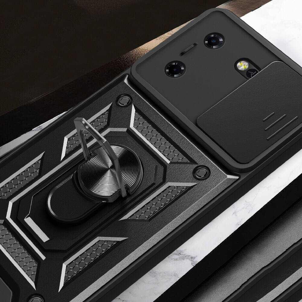 Tecno Pova 5 Kılıf Magnetik Standlı Kamera Korumalı Zore Sürgülü Vega Kapak Mavi