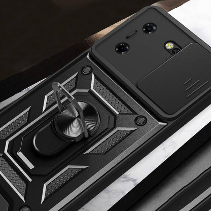 Tecno Pova 5 Kılıf Magnetik Standlı Kamera Korumalı Zore Sürgülü Vega Kapak Siyah