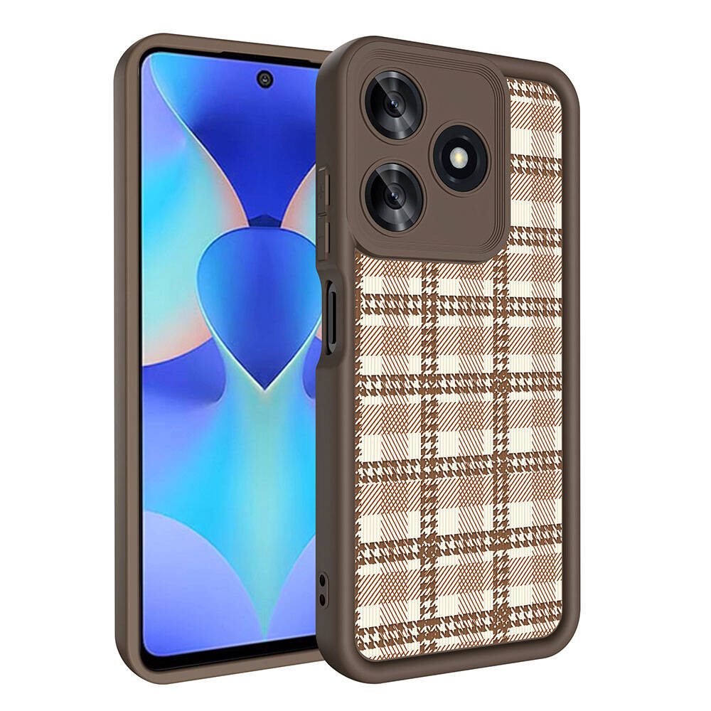 Tecno Spark 10 4G Kılıf Kamera Korumalı Baskılı Arka Yüzey Zore Klas Kapak Açık Kahve