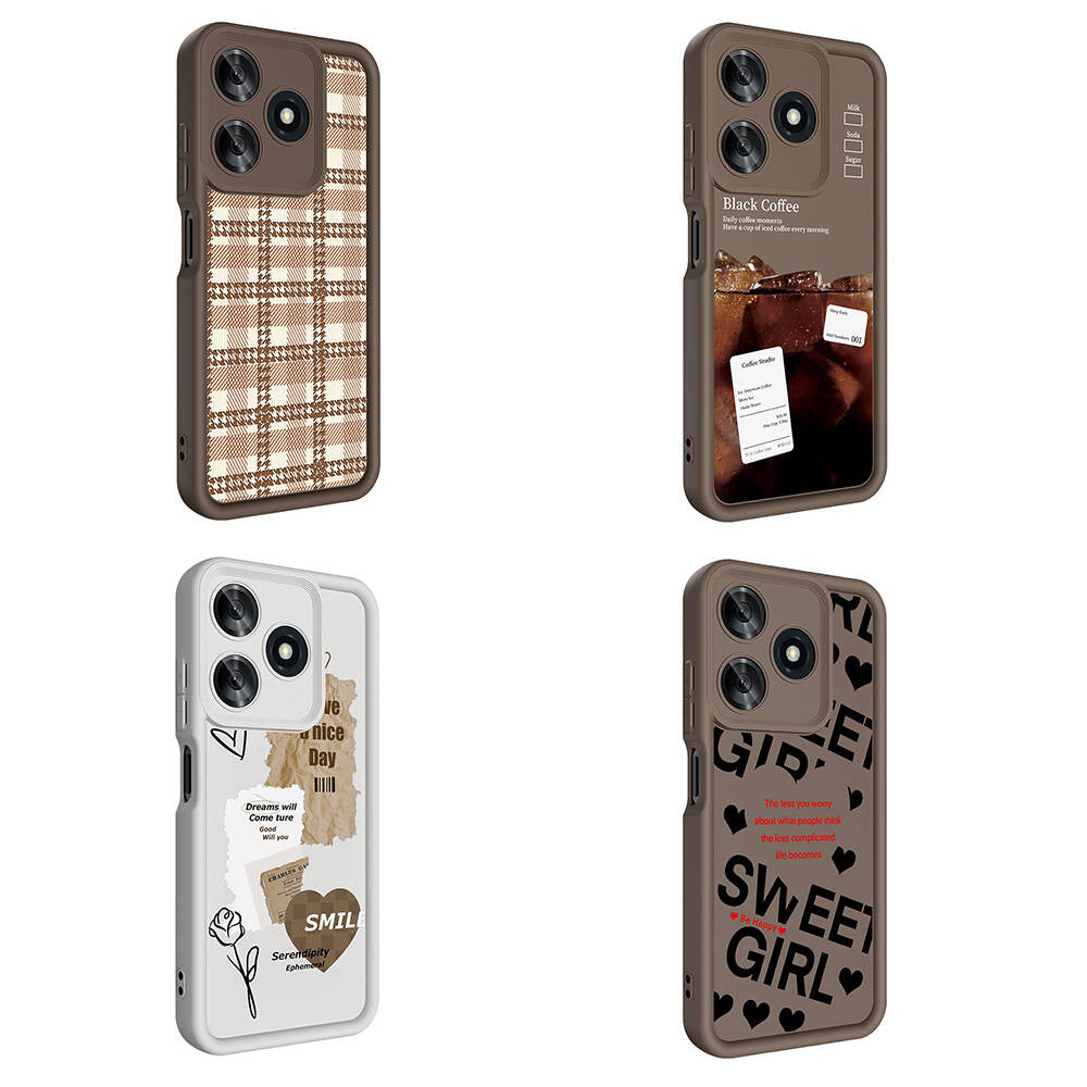 Tecno Spark 10 4G Kılıf Kamera Korumalı Baskılı Arka Yüzey Zore Klas Kapak Beyaz