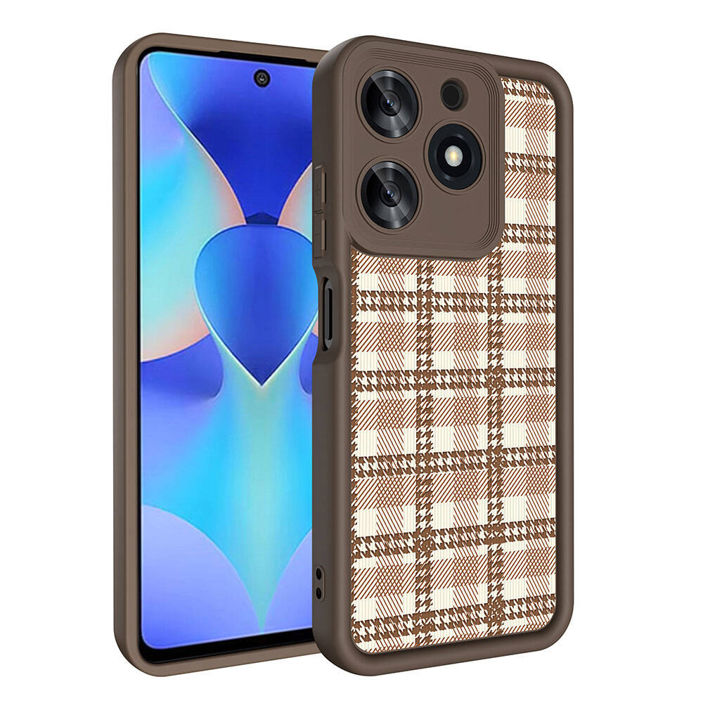Tecno Spark 10 Pro 4G Kılıf Kamera Korumalı Baskılı Arka Yüzey Zore Klas Kapak Açık Kahve