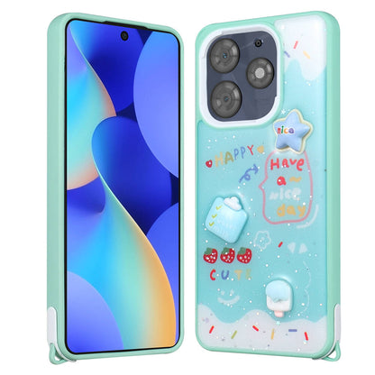 Tecno Spark 10 Pro Kılıf Parlayan Simli Kabartma Figürlü Zore Cevze Kapak Yeşil