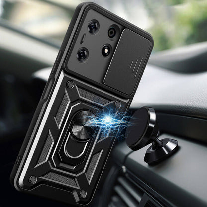 Tecno Spark 10 Pro Kılıf Magnetik Standlı Kamera Korumalı Zore Sürgülü Vega Kapak Siyah