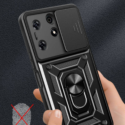 Tecno Spark 10 Pro Kılıf Magnetik Standlı Kamera Korumalı Zore Sürgülü Vega Kapak Siyah