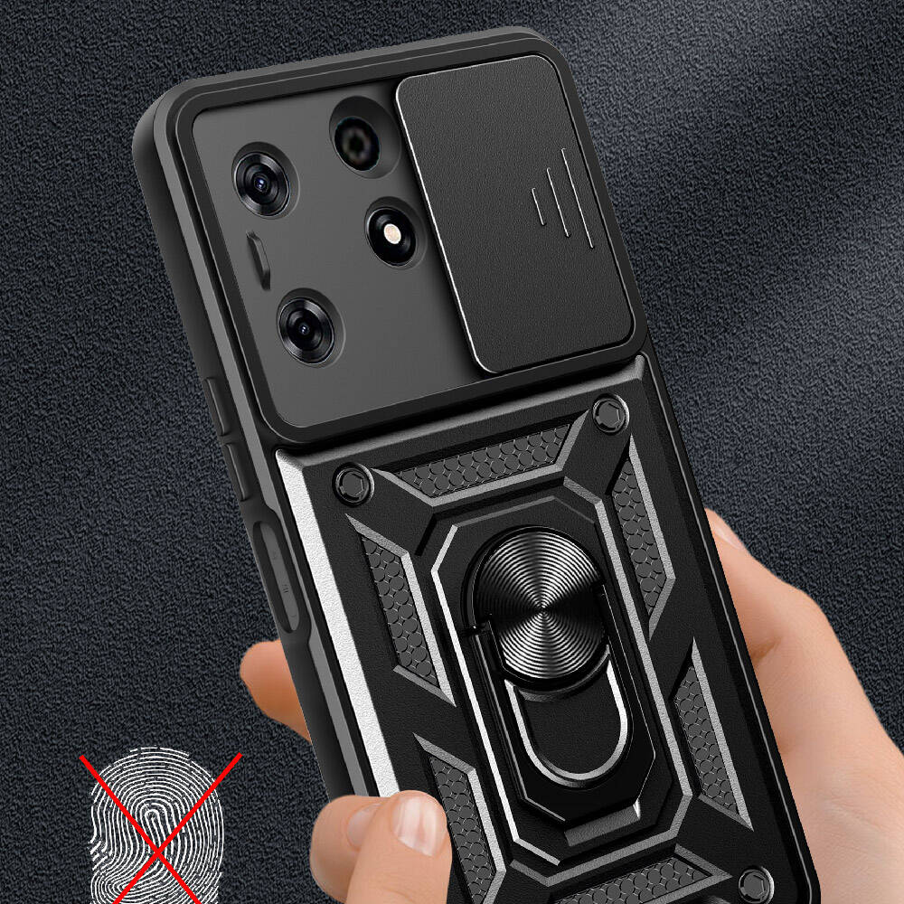 Tecno Spark 10 Pro Kılıf Magnetik Standlı Kamera Korumalı Zore Sürgülü Vega Kapak Mavi