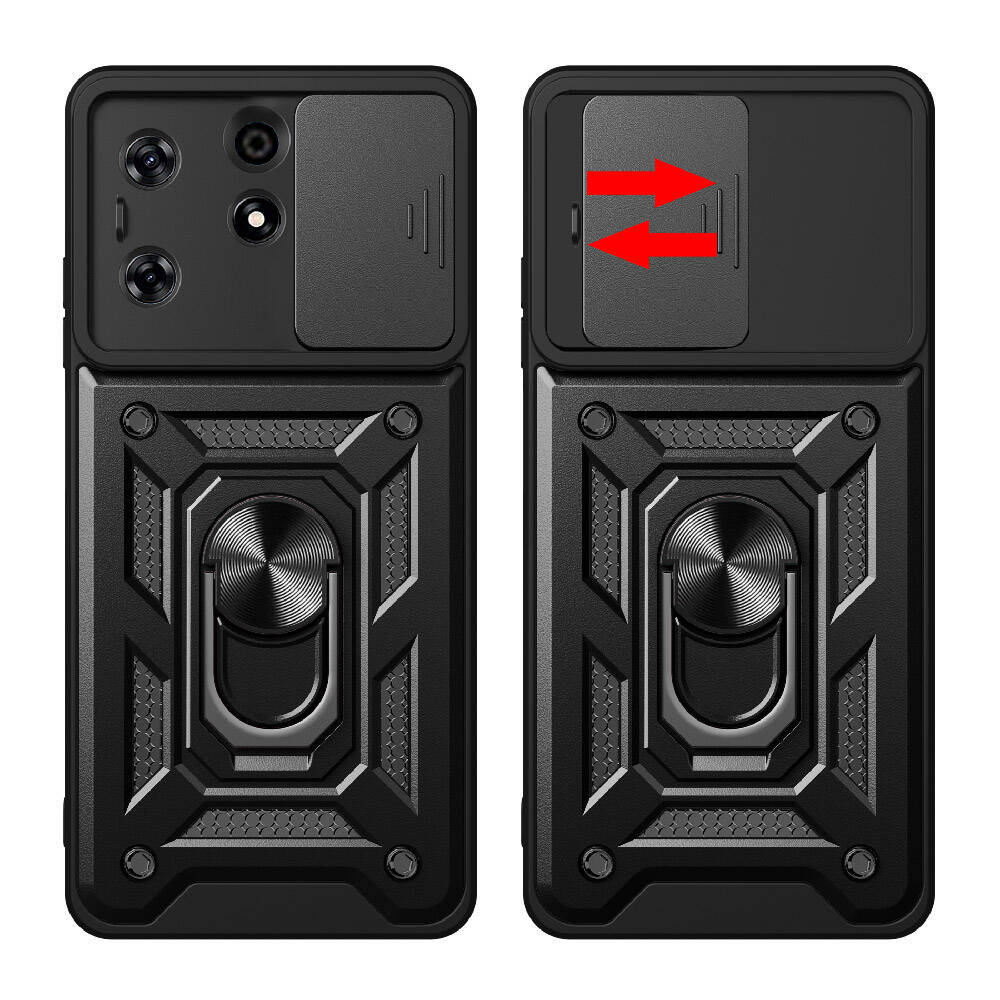 Tecno Spark 10 Pro Kılıf Magnetik Standlı Kamera Korumalı Zore Sürgülü Vega Kapak Siyah