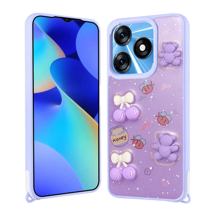 Tecno Spark 10C Kılıf Parlayan Simli Kabartma Figürlü Zore Cevze Kapak Mor Ayı